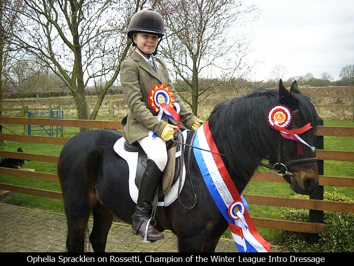 Ophelia Spracklen on Rossetti, Champion of the Winter League Indoor Dressage 